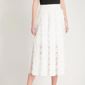 Maje Janila Lace & Swiss-Dot Mesh Midi Skirt Size 1